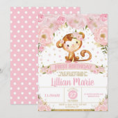 Roze Bloemaap 1e Verjaardag Uitnodiging Meisje (Voorkant / Achterkant)