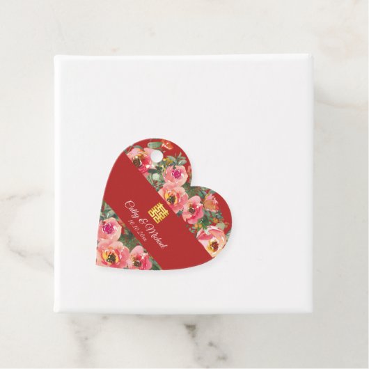 Roze bloemachtergrond dubbel geluk symbool bedankjes labels (In situ)