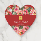 Roze bloemachtergrond dubbel geluk symbool bedankjes labels (Voorkant)