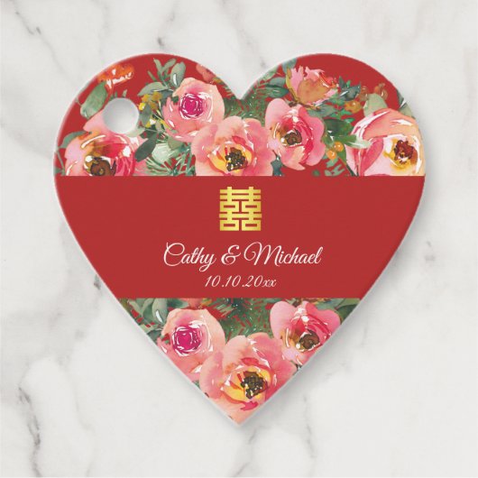 Roze bloemachtergrond dubbel geluk symbool bedankjes labels (Voorkant)