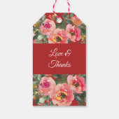 Roze bloemachtergrond dubbel geluk symbool cadeaulabel (Achterkant)