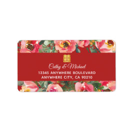 Roze bloemachtergrond dubbel geluk symbool etiket