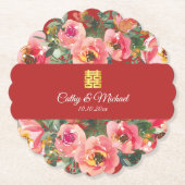 Roze bloemachtergrond dubbel geluk symbool kartonnen onderzetters (Voorkant)