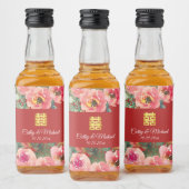 Roze bloemachtergrond dubbel geluk symbool likeurfles etiket (Flessen)