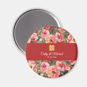 Roze bloemachtergrond dubbel geluk symbool magneet (Voorkant / Achterkant)