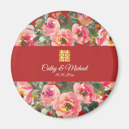 Roze bloemachtergrond dubbel geluk symbool magneet