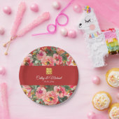 Roze bloemachtergrond dubbel geluk symbool papieren bordje (Feest)