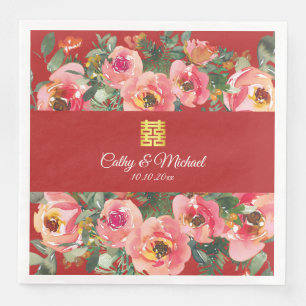 Roze bloemachtergrond dubbel geluk symbool servet