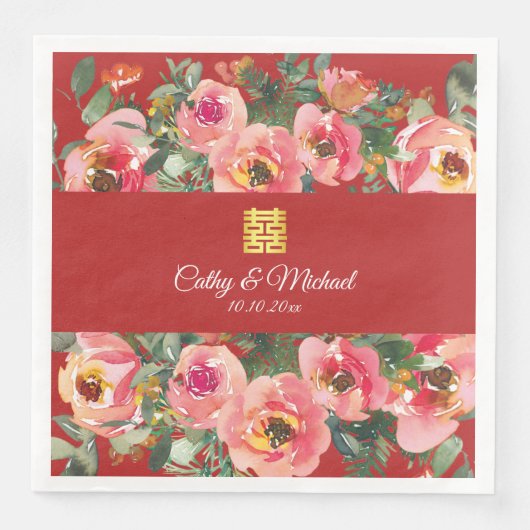 Roze bloemachtergrond dubbel geluk symbool servet (Voorkant)