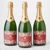Roze bloemachtergrond dubbel geluk symbool sparkling wijnetiket (Flessen)