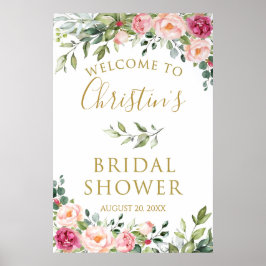 Roze Bloemachtig Bruidsdiner Ontvangstbord, Schuim Poster