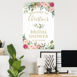 Roze Bloemachtig Bruidsdouche Welkomstbord, Schuim Poster