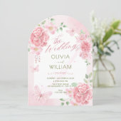 Roze bloemachtige bruiloft kaart (Staand voorkant)