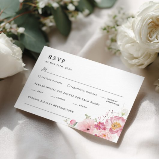 Roze Bloemachtige Bruiloft RSVP Kaartje