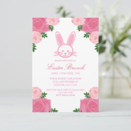 Roze bloemachtige konijn Pasen brunch uitnodiging