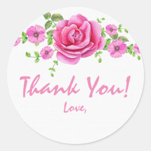 Roze bloemachtige shabby chic bruids-showerfavorie ronde sticker