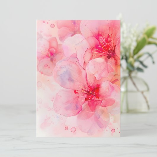 Roze bloemblaadje Elegance Waterverf Feestdagenkaart (Staand voorkant)