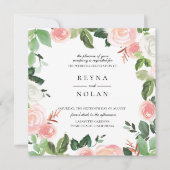 Roze bloemblaadje groen Lijst bruiloft uitnodiging (Voorkant)