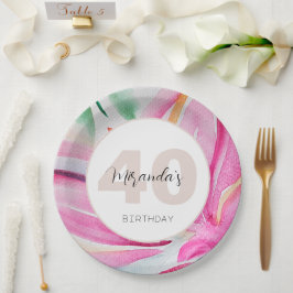 Roze bloemblaadje Waterverf monogram Papieren Bordje
