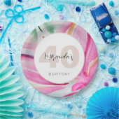 Roze bloemblaadje Waterverf monogram Papieren Bordje (Feest)