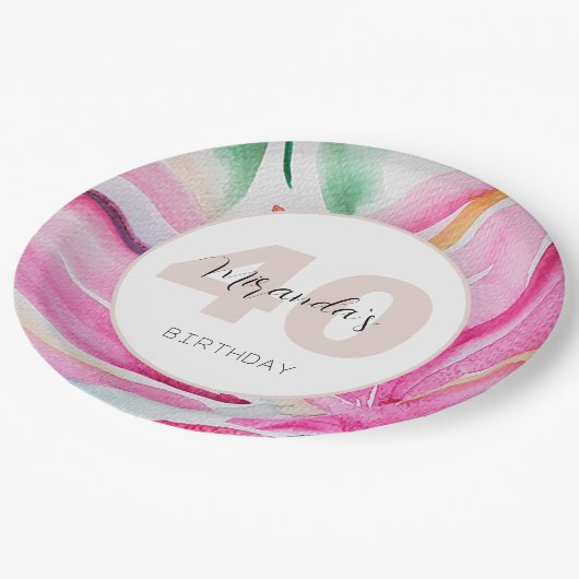 Roze bloemblaadje Waterverf monogram Papieren Bordje (Gekanteld)