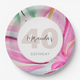 Roze bloemblaadje Waterverf monogram Papieren Bordje