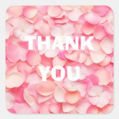 roze bloemblaadjes bruiloft dank u vierkante sticker (Voorkant)