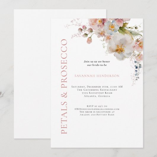 Roze bloemblaadjes en Prosecco Bloemen Vrijgezelle Kaart (Voorkant / Achterkant)