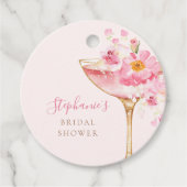 Roze Bloemblaadjes en Prosecco Bloemige Bruidsdouc Bedankjes Labels (Voorkant)