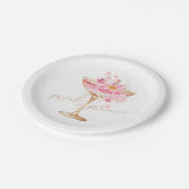 Roze Bloemblaadjes en Prosecco Bloemrijke Bruidsdo Papieren Bordje (Gekanteld)