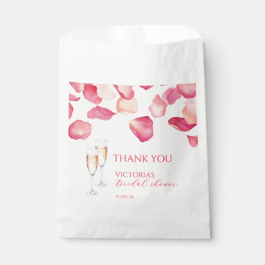 Roze Bloemblaadjes en Prosecco Bruidsborrel Bedankzakje (Voorkant)