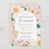 Roze Bloemblaadjes en Prosecco Bruidsfeest Borrel Kaart (Voorkant / Achterkant)