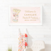Roze Bloemblaadjes en Prosecco Bruidsfeest Welkom Spandoek (Insitu)