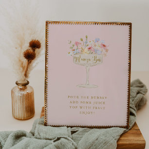 Roze bloemblaadjes en Prosecco Mimosa Bar Tafelbor Poster