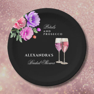 Roze Bloemblaadjes en Prosecco Pioen Bruidsdouche Papieren Bordje