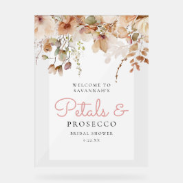 Roze bloemblaadjes en Prosecco Vrijgezellenfeest Acryl Bord