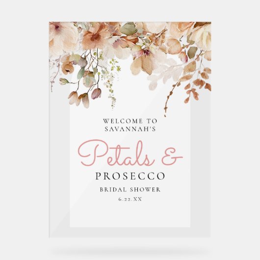Roze bloemblaadjes en Prosecco Vrijgezellenfeest Acryl Bord (Voorkant)