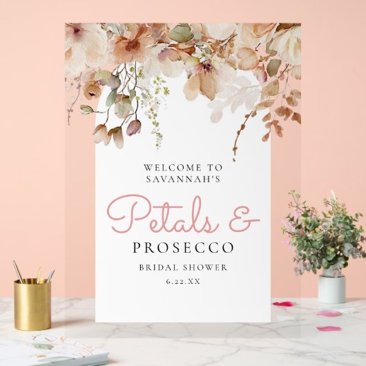 Roze bloemblaadjes en Prosecco Vrijgezellenfeest Acryl Bord (Huwelijk)