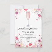 Roze bloemblaadjes en Prosecco Vrijgezellenfeest Bedankkaart (Voorkant)