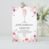 Roze bloemblaadjes en Prosecco Vrijgezellenfeest Bedankkaart (Staand voorkant)