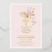 Roze bloemblaadjes en Prosecco Vrijgezellenfeest Folie Uitnodiging (Voorkant)