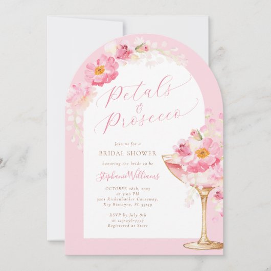 Roze bloemblaadjes en Prosecco Vrijgezellenfeest Kaart (Voorkant)