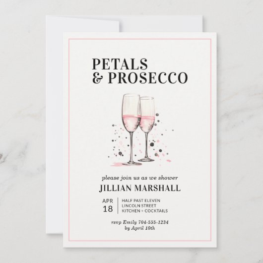 Roze bloemblaadjes en Prosecco Vrijgezellenfeest Kaart (Voorkant)