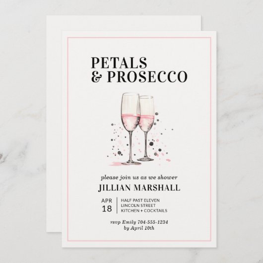 Roze bloemblaadjes en Prosecco Vrijgezellenfeest Kaart (Voorkant / Achterkant)