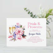 Roze bloemblaadjes en Prosecco Vrijgezellenfeest Kaart (Staand voorkant)