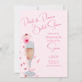 Roze bloemblaadjes en Prosecco Vrijgezellenfeest Kaart (Voorkant)