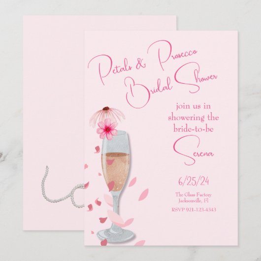 Roze bloemblaadjes en Prosecco Vrijgezellenfeest Kaart (Voorkant / Achterkant)