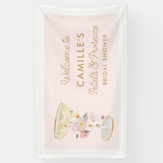 Roze bloemblaadjes en Prosecco Vrijgezellenfeest W Spandoek (Verticaal)