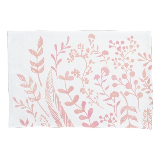 Roze bloemblaadjes en veren patroon kussensloop (Voorkant)