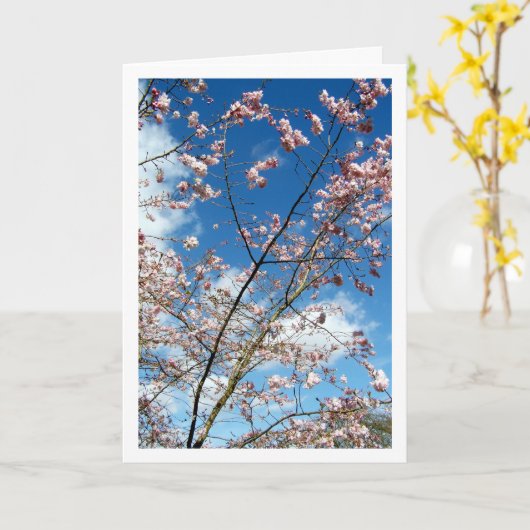 Roze bloemblaadjes in Blue Sky Landscape Kaart (Gele Bloem)